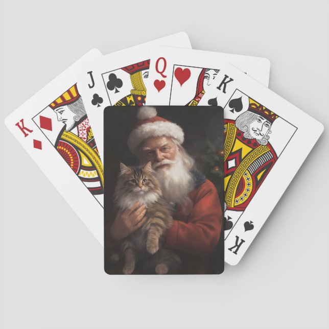 Maine Coon With Santa Claus Festive Christmas  Poker Cards (Back)