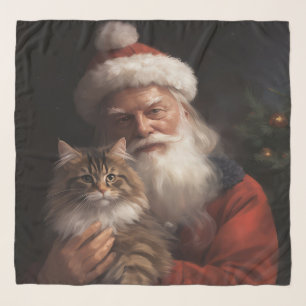 Maine Coon With Santa Claus Festive Christmas Scarf