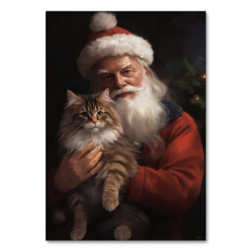 Maine Coon With Santa Claus Festive Christmas  Table Number