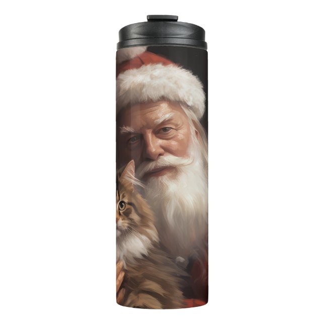Maine Coon With Santa Claus Festive Christmas  Thermal Tumbler (Front)