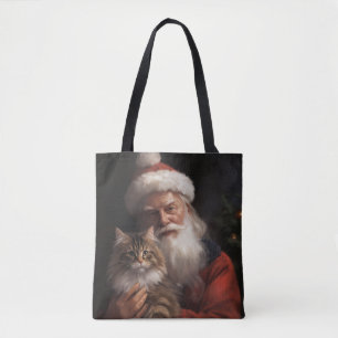 Maine Coon With Santa Claus Festive Christmas Tote Bag
