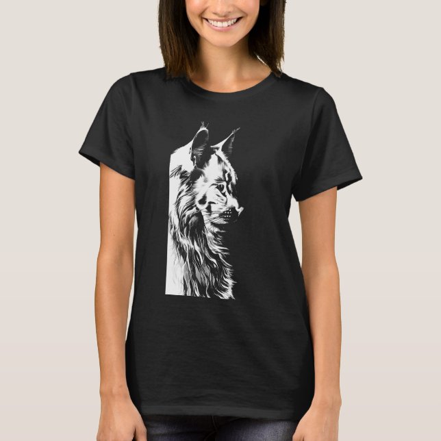 Maine Coon Women's Black T-Shirt Cat Portrait (Front)
