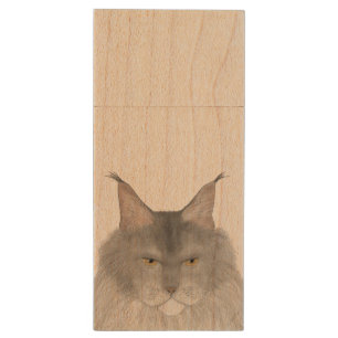 Maine Coon Wood USB Flash Drive