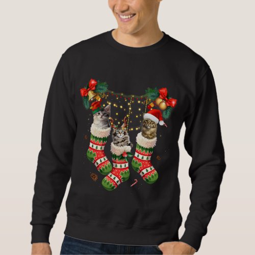 maine coons in christmas sock  pajamas family cat  sweatshirt