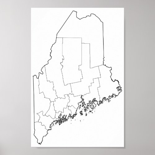 Maine Counties Blank Outline Map Poster