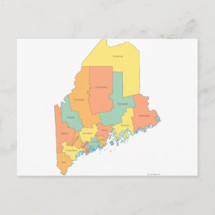 Maine County Map Postcard