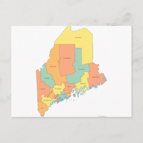 Maine County Map Postcard