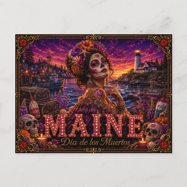 Maine Día de los Muertos Retro Postcard (Front)