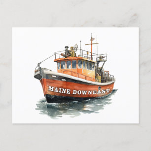 Maine Downeast Boat Fishing Postcard