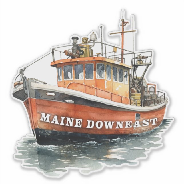 Maine Downeast Boat Fishing Sticker (Front)