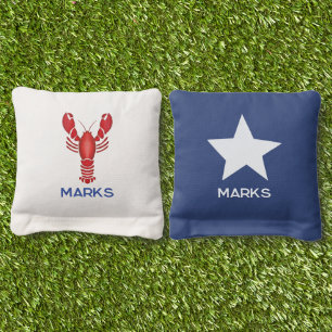Maine Event Lobster Preppy Seaside Coastal Wedding Cornhole Bags
