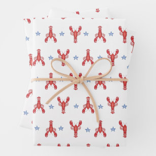 Maine Event Lobster Preppy Seaside Coastal Wrapping Paper Sheets