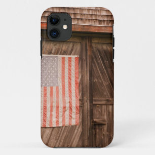 Maine, Faded American flag on door of old barn iPhone 11 Case