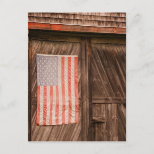 Maine, Faded American flag on door of old barn Postcard