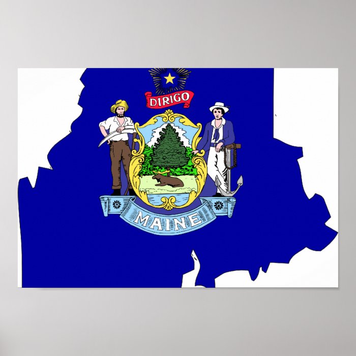 Maine Flag Map Poster