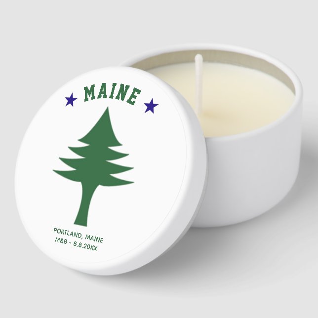 Maine Flag Tree Star Wedding Favor Custom Text Mini Candle Favors (Corner)