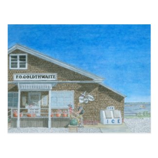 Maine General Store Watercolor Postcard