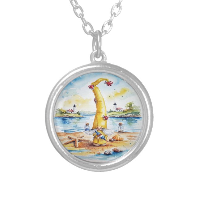 Maine Gnome  Silver Plated Necklace (Front)