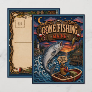 Maine Gone Fishing Atlantic Salmon Postcard