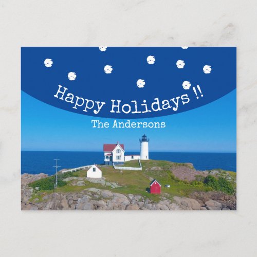 Maine Happy Holidays Blue Nubble Lighthouse Postcard