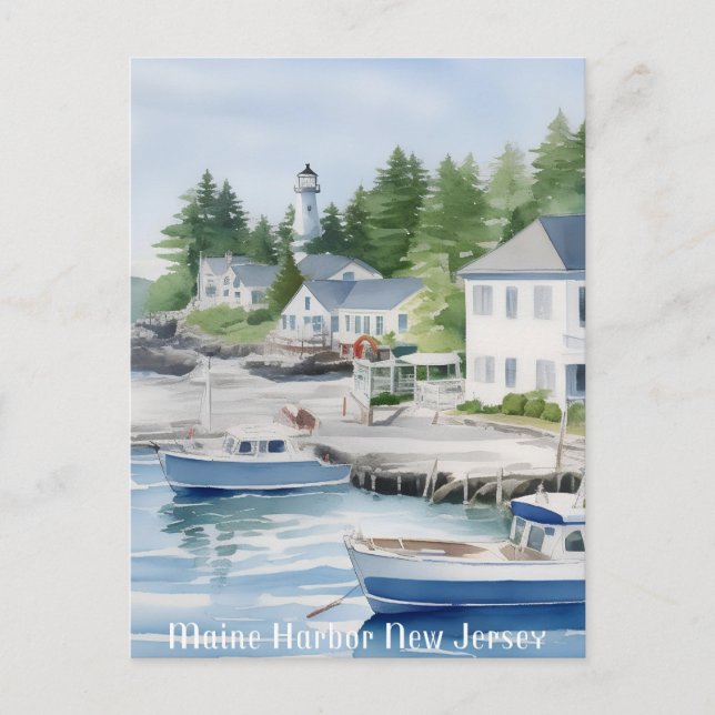 Maine Harbor New Jersey Watercolor Art  Postcard (Front)