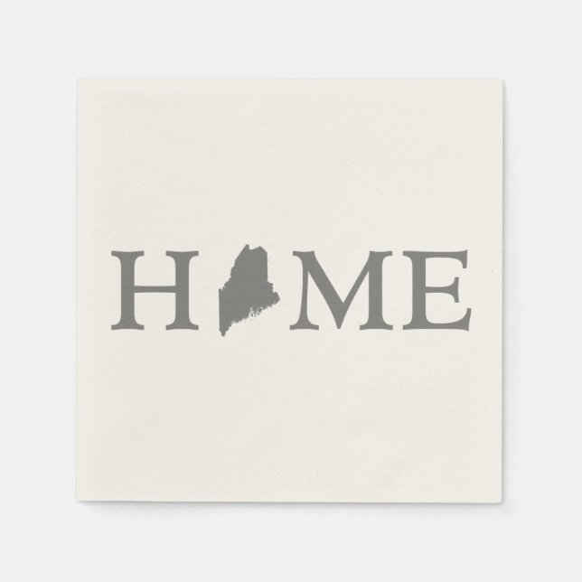 Maine Home State Gray Word Art Paper Party Napkins (Front)