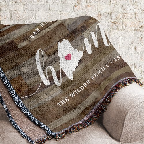 Maine Home State Personalized Rustic Wood Look Throw Blanket