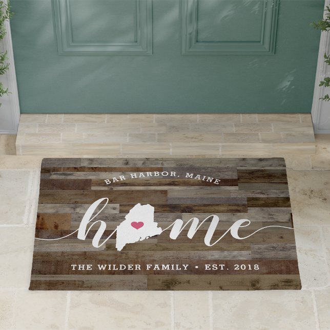 Maine Home State Personalized Wood Look Doormat (Creator Uploaded)