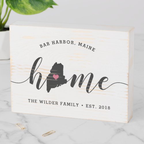 Maine Home State Rustic Family Name Wooden Box Sign
