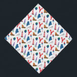 Maine Icons Bandana<br><div class="desc">This design features all your favorite Maine icons; chickadees,  boots,  blueberries,  buoys,  lobsters,  lupines,  and lighthouses.</div>