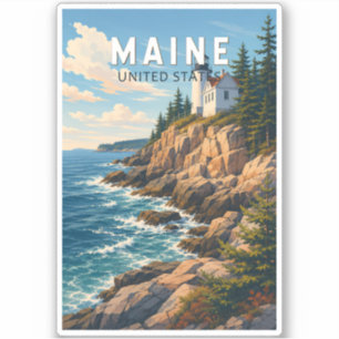 Maine Illustration Travel Art Vintage Sticker