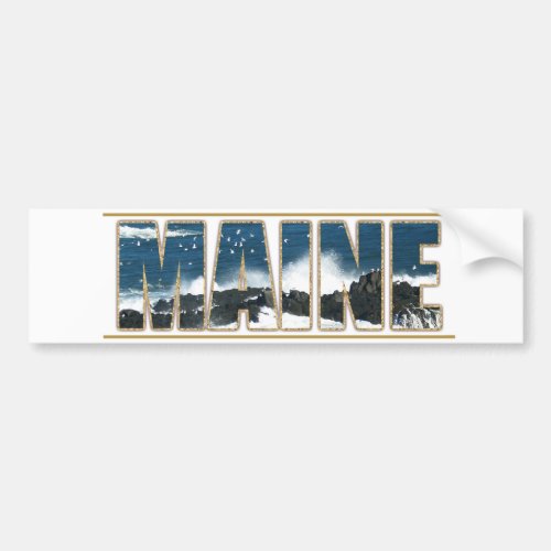 Maine Image Text _ Waves Crashing Bumper Sticker