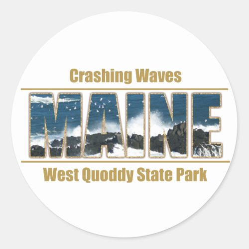 Maine Image Text _ Waves Crashing Classic Round Sticker
