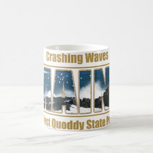 Maine Image Text _ Waves Crashing Coffee Mug