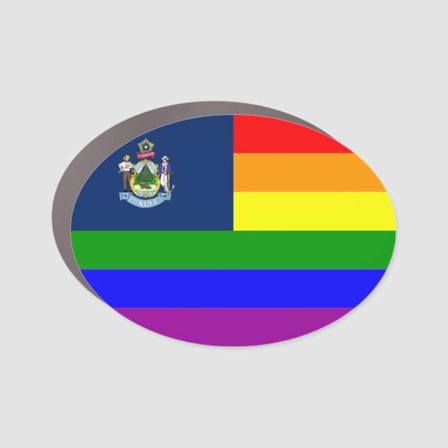 Maine LGBT Pride Flag Car Magnet (Front)