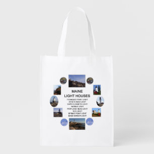 Maine Light Houses Grocery Bag