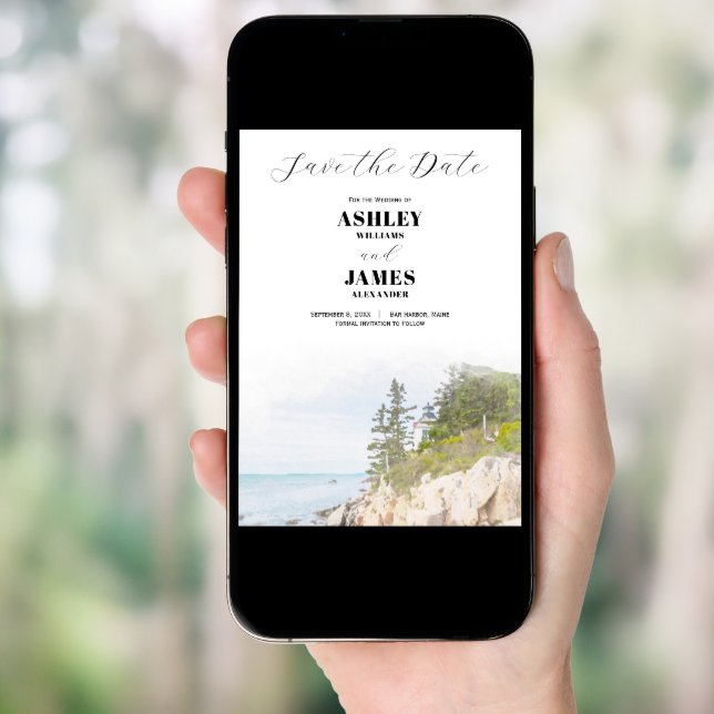 Maine Lighthouse Acadia Park Save the Date Wedding Invitation (Front Digital)