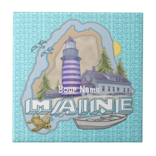 Maine Lighthouse custom name Tile
