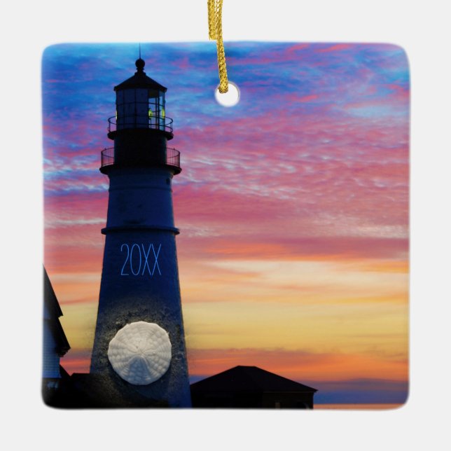 Maine Lighthouse Family Photo Ceramic Ornament (Front)