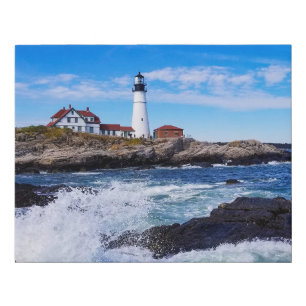 Maine Lighthouse on Atlantic Ocean Faux Canvas Print