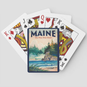 Maine Lighthouse Painterly Illustration Travel Art Poker Cards