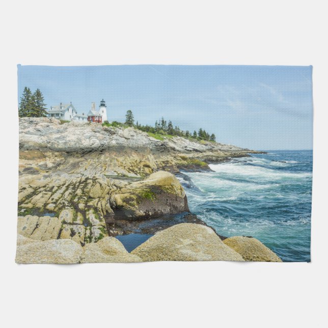 Maine Lighthouse Pemaquid Point Blue Kitchen Towel (Horizontal)