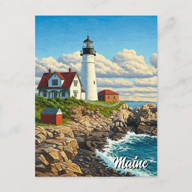 Maine Lighthouse Travel Postcard (Front)