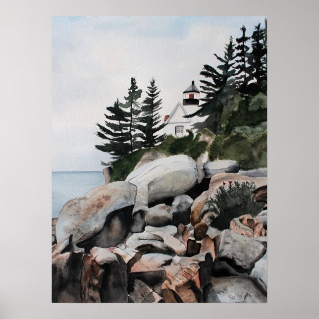 Maine Lighthouse Watercolor Archival Print (Front)