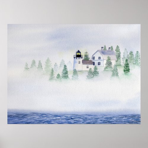 Maine Lighthouse with fog Archival Print