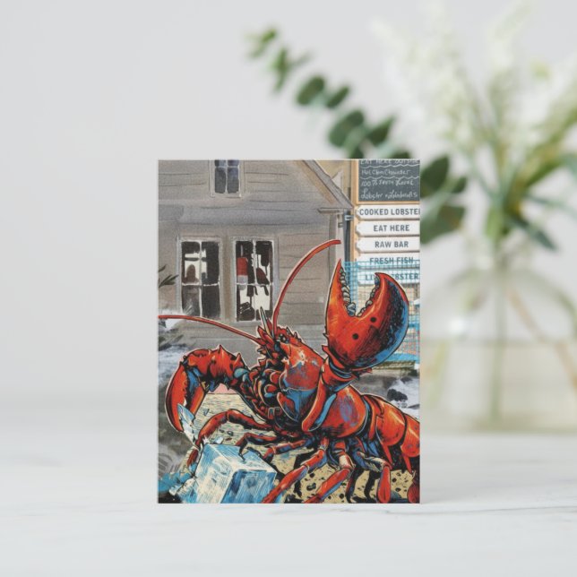 Maine Lobster Breaking Ice Cube Postcard (Standing Front)