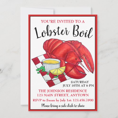 Maine Lobster Dinner Seafood Boil Picnic Clambake Invitation