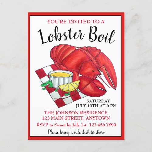 Maine Lobster Dinner Seafood Boil Picnic Clambake Invitation Postcard