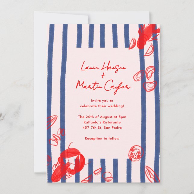 Maine Lobster Oysters Clams East Coast Wedding Invitation (Front)