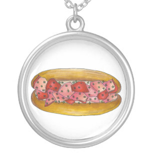 Maine Lobster Roll Sandwich New England Foodie Silver Plated Necklace